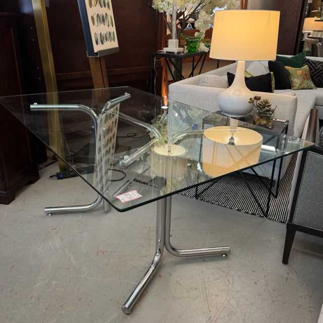 MCM Chrome Base Glass Top Dining Table 60x36x29 FINAL SALE