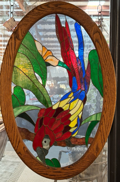 Vintage Oval Parrot Stained Glass 31.5x21.5