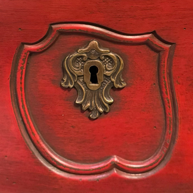 Meubles-Richelieu Red French Chinoiserie Bombay Chest W/3 Keys 40x24.5x36