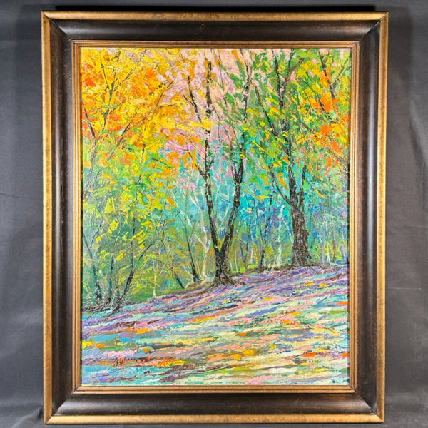 Impressionist Style Woodland Landscape Painting 29x35.5
