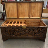 Early 19thC Chinese Carved Camphor Chest by The Original Majestic Co. Hong Kong