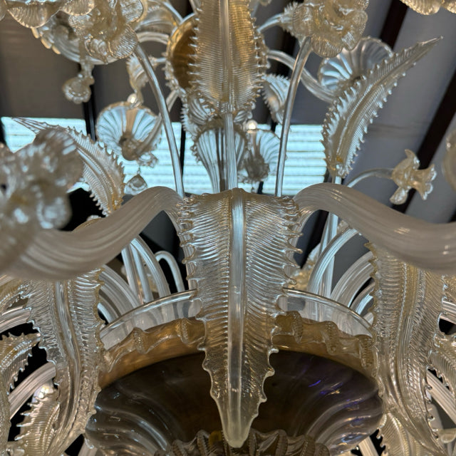 Vintage 18-Light Italian Murano Glass Chandelier 50"Dx69/96"H