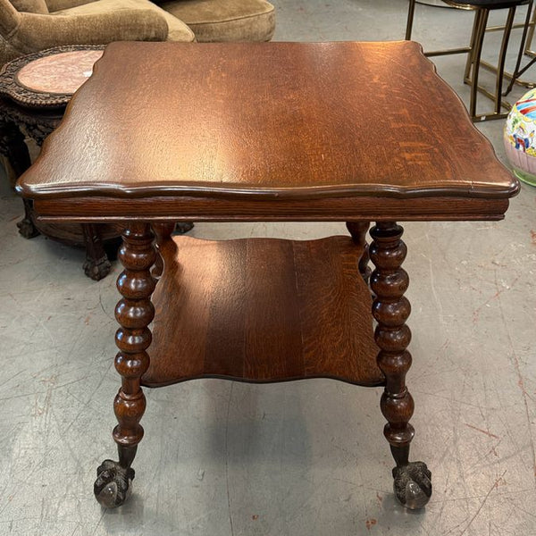 Antique Tiger Oak Ball & Claw Side Table 28x28x30
