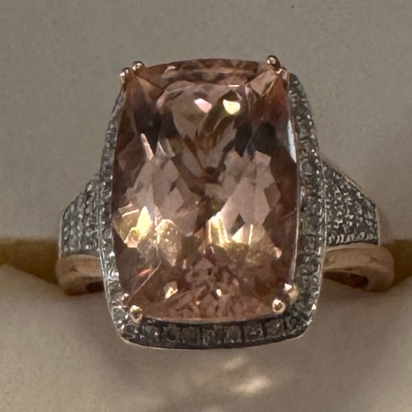 14K Rose Gold Morganite Ring W/Diamonds Sz 6.5