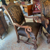 PAIR Wood/Cowhide Arm Chairs 25x28x44
