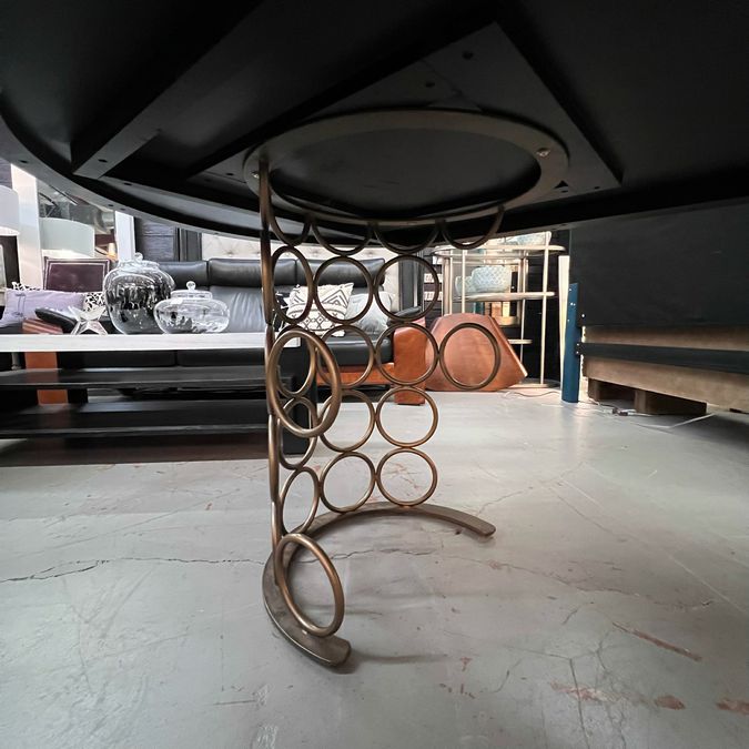 Black Distressed Wood Dining Table W/Gold Circle Base 88x43x30