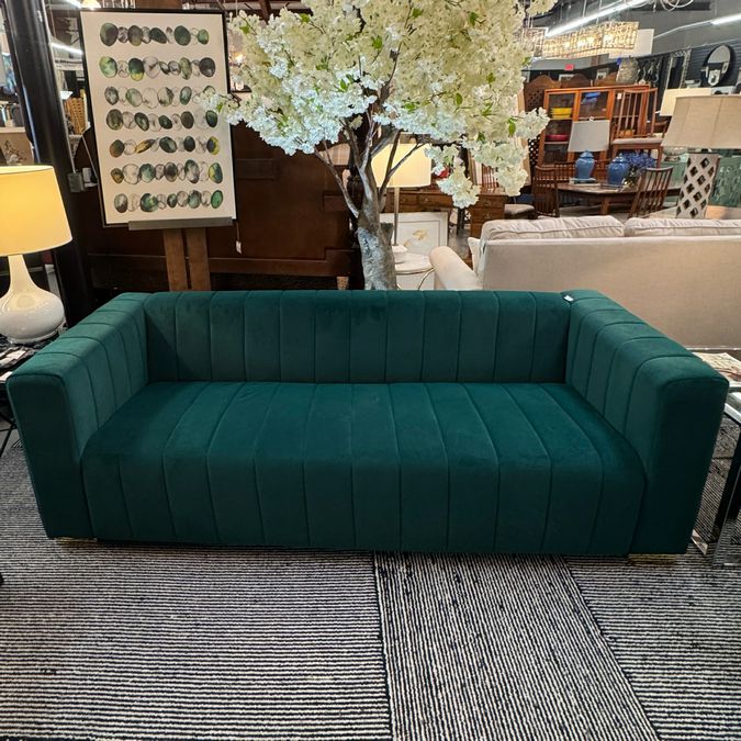 Traditional Channel Chesterfield Emerald Sofa 85x33.5x27