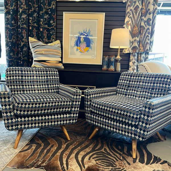 PAIR Custom MCM Style Upholstered Accent Chairs 34x33x33