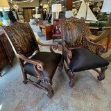 PAIR Wood/Cowhide Arm Chairs 25x28x44