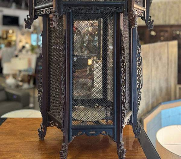 Vintage Wood Carved Chinese Lantern 34x34x34