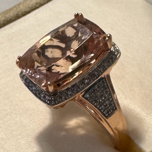 14K Rose Gold Morganite Ring W/Diamonds Sz 6.5