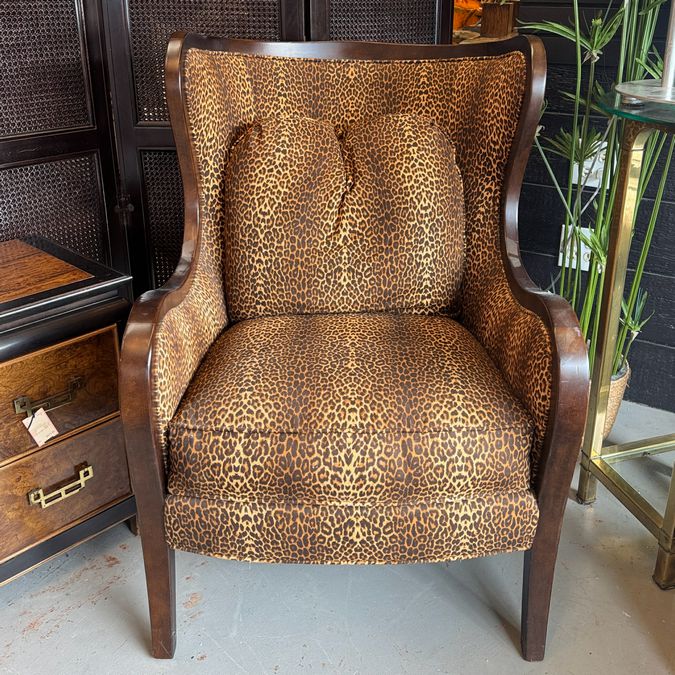 PAIR Highland House Leopard Wingback Chairs 28x34x40