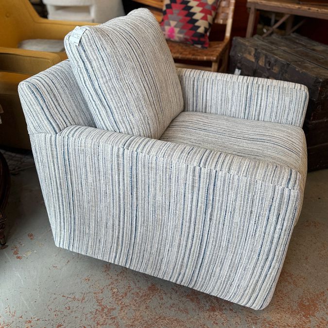 Custom Kyle Swivel Chair in Ocean Stripe 33x33x36 NEW