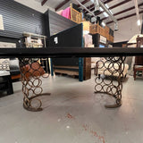 Black Distressed Wood Dining Table W/Gold Circle Base 88x43x30