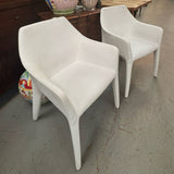 PAIR Bonaldo Tip Toe White Leather Arm Chairs 24x22.5x34
