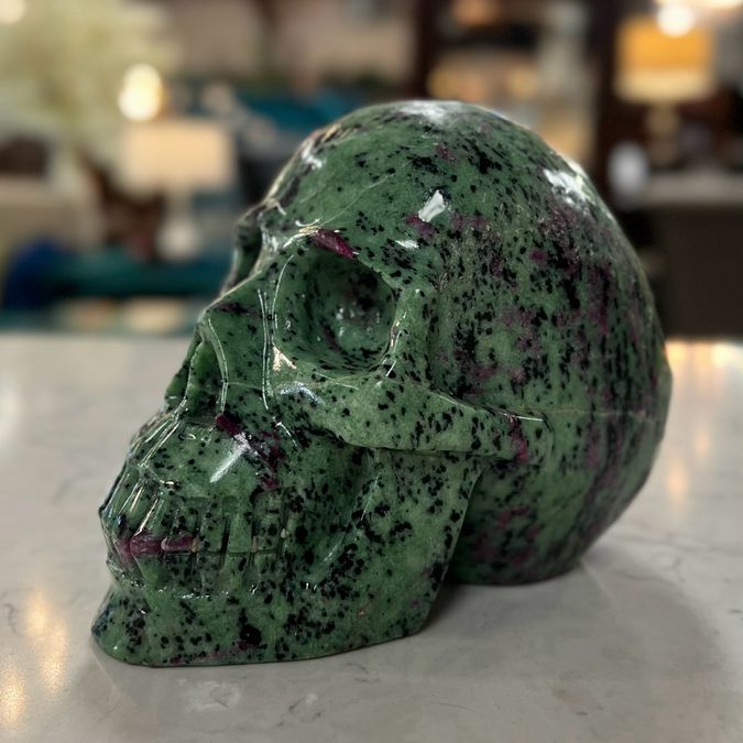 Ruby Zosite Skull Sculpture 5.25"H, 8.1 Lbs