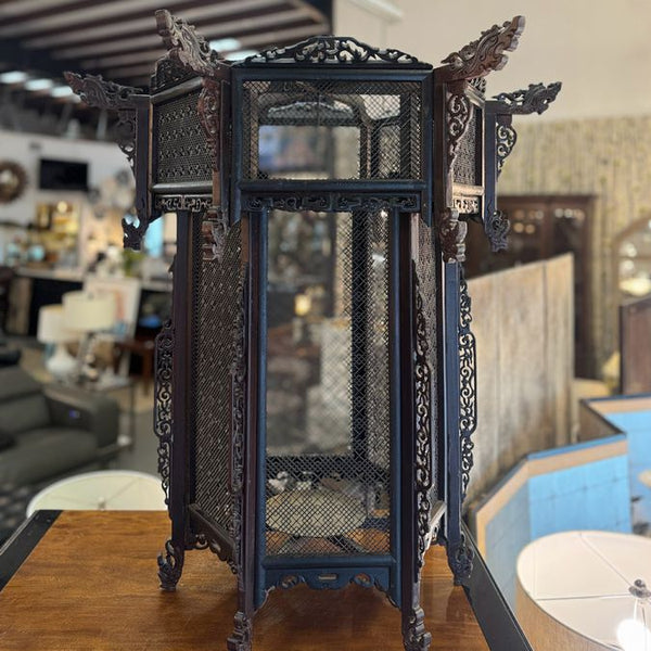 Vintage Wood Carved Chinese Lantern 34x34x34