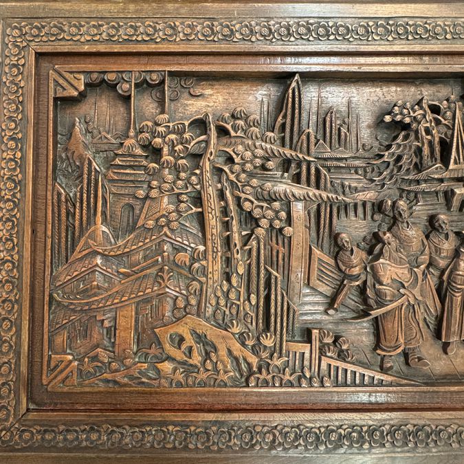 Early 19thC Chinese Carved Camphor Chest by The Original Majestic Co. Hong Kong