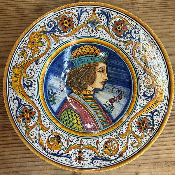 PAIR Deruta Majolica Historical Portrait Plates 14"D