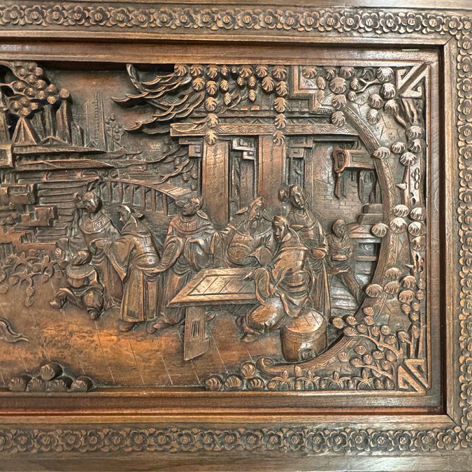 Early 19thC Chinese Carved Camphor Chest by The Original Majestic Co. Hong Kong