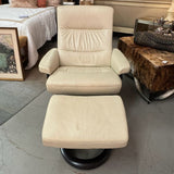 Cream Paloma Leather Pacific Stressless Recliner & Ottoman