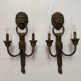 PAIR Vintage Maitland-Smith Bronze Lions Head Wall Sconces 27"Hx13.5W