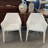 PAIR Bonaldo Tip Toe White Leather Arm Chairs 24x22.5x34