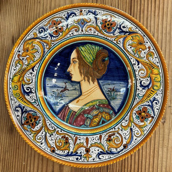 PAIR Deruta Majolica Historical Portrait Plates 14"D