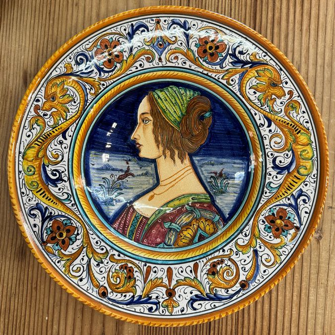 PAIR Deruta Majolica Historical Portrait Plates 14"D