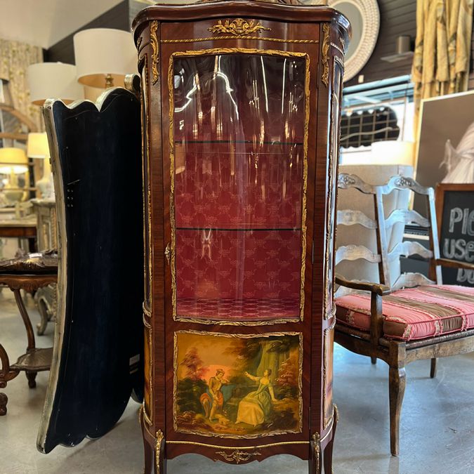 Louis XV Vernis Vitrine Mahogany W/Brass Ormalus 27x14x60
