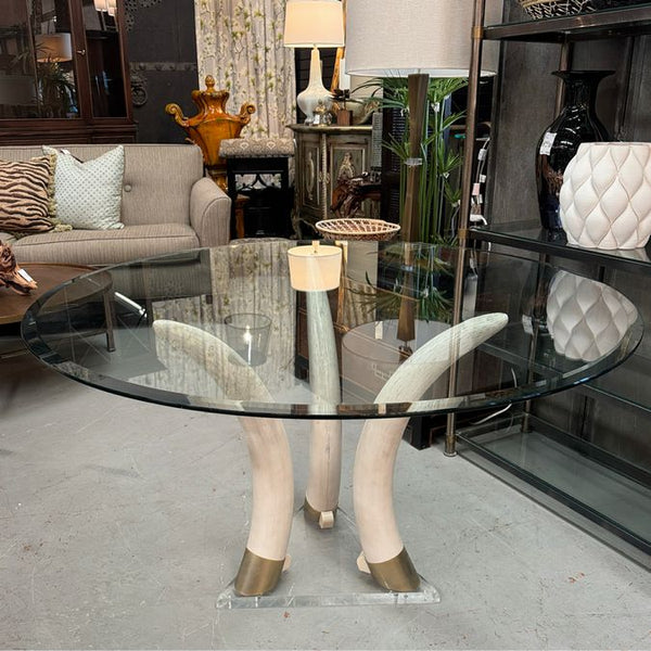 Vintage Lucite Tusk Table W/48" Round Glass 28.5"H