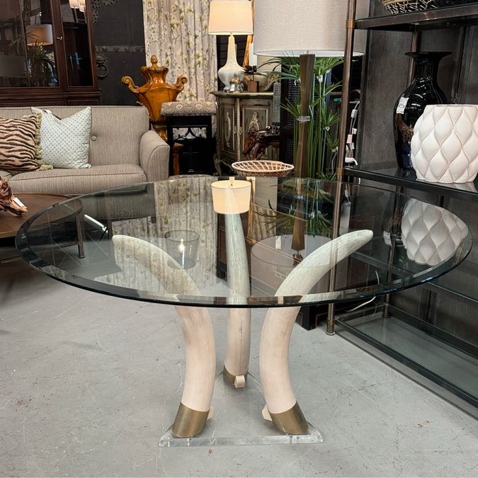 Vintage Lucite Tusk Table W/48" Round Glass 28.5"H