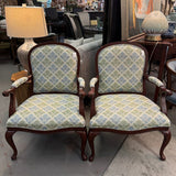 Blue & Green Upholstered Queen Anne Arm Chair 27x26.5x39