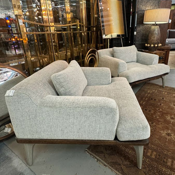 PAIR District Eight Salk Armchairs Charred Black Oak W/Concrete Acid Legs Paloma