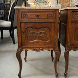PAIR Antique Louis XV Walnut Nightstands W/Marble Tops AS IS 18x16x30