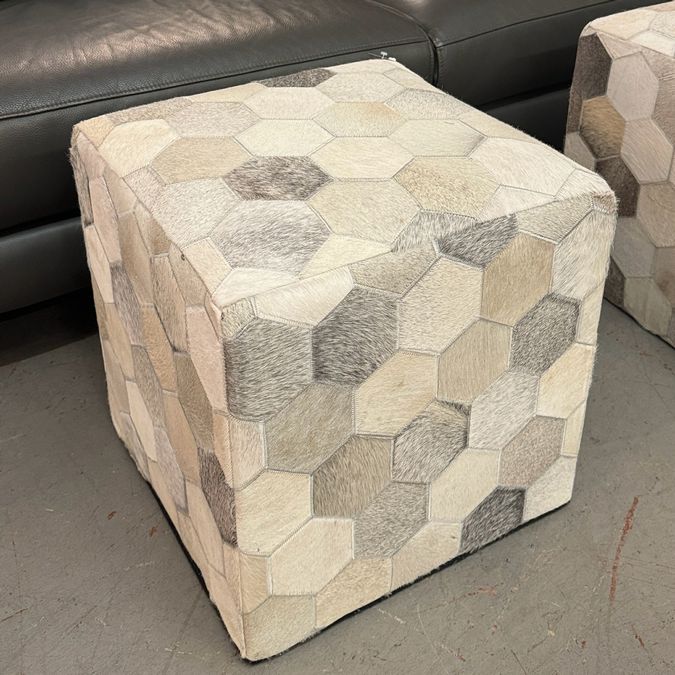 Surya Cowhide Cube Ottoman 18x18x18