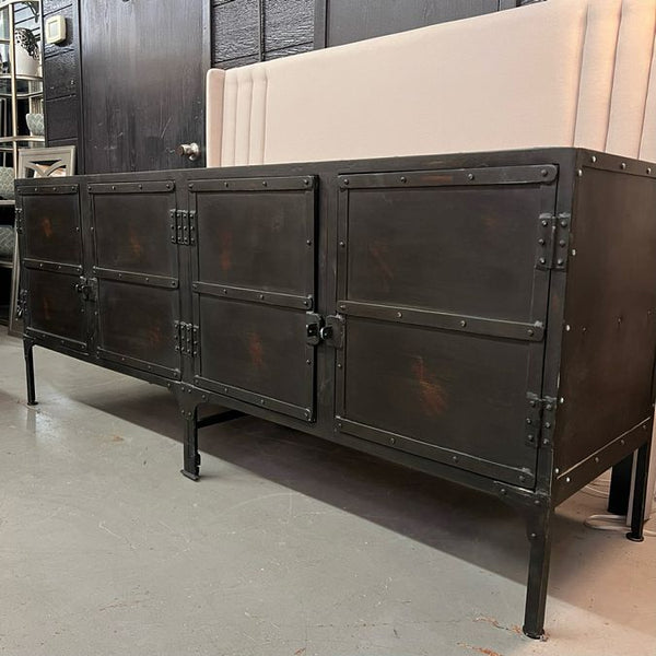 Butler Owen Industrial Chic 4-Door Metal Console Cabinet 76x20x31