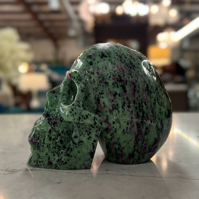 Ruby Zosite Skull Sculpture 5.25"H, 8.1 Lbs