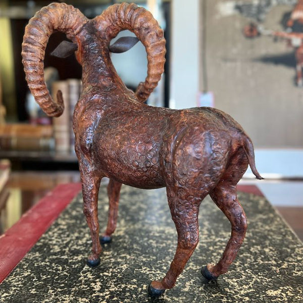 Vintage 1970's Leather Ram Sculpture 12.5"H