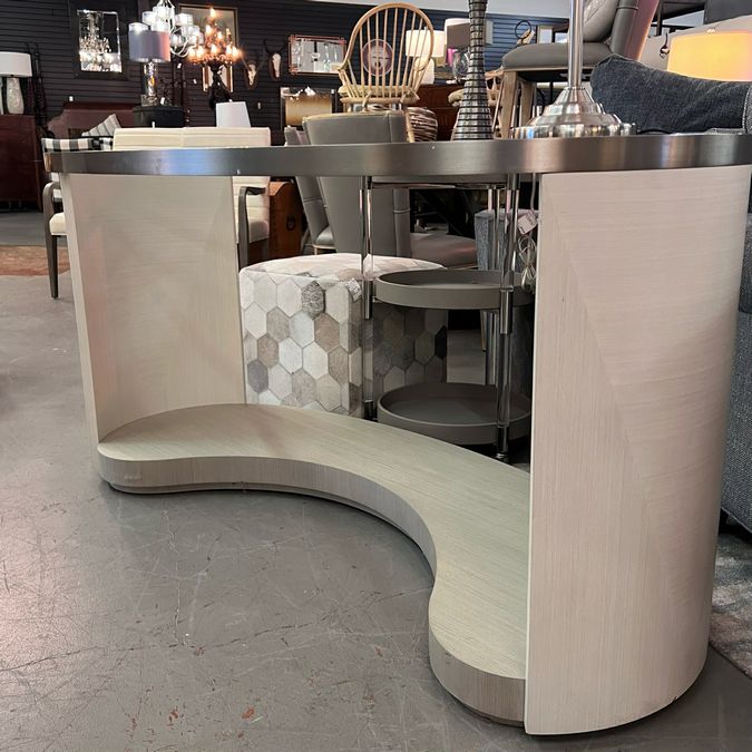 Oval Glass Top Desk W/White Wooden Base 48x31x29