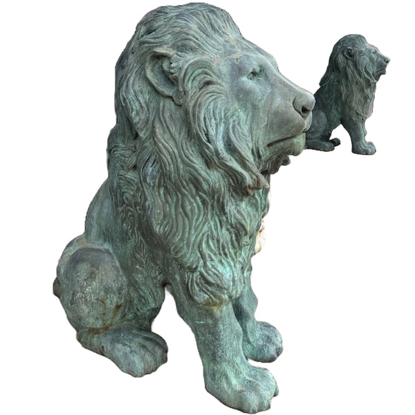 PAIR Gorgeous 350lb Life-Size Patinaed Bronze Lions 44"Hx20"Wx42"L