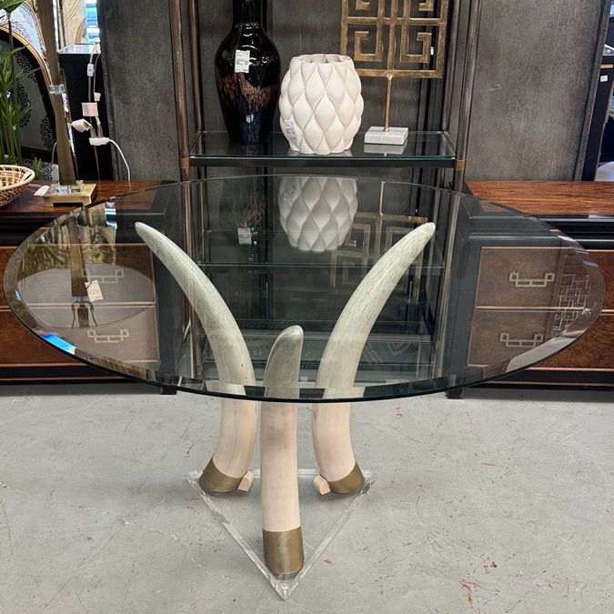 Vintage Lucite Tusk Table W/48" Round Glass 28.5"H