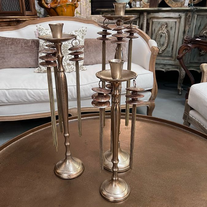 SET/3 John Richard Gold French Tassel Candle Holders 17/21/23"H