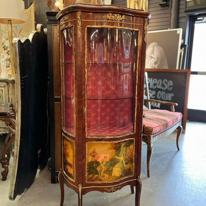 Louis XV Vernis Vitrine Mahogany W/Brass Ormalus 27x14x60