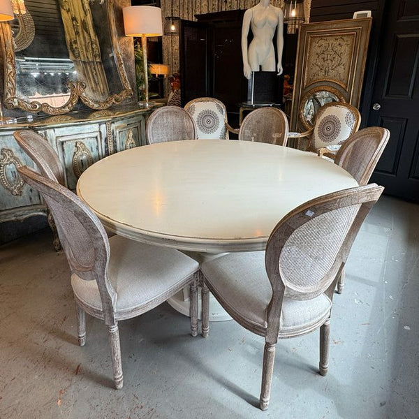 60" Bernhardt Mirabelle Dining Table W/6 Rest. Hardware French Cane Back Chairs