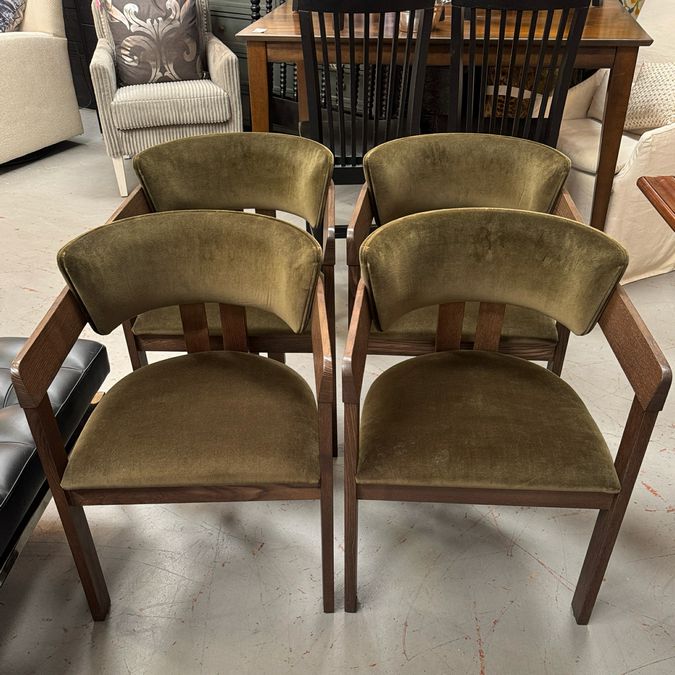 SET/4 Arhaus Rodin Vance Olive Arm Chairs 22x22x29.25