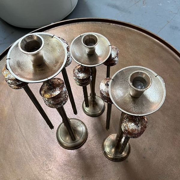 SET/3 John Richard Gold French Tassel Candle Holders 17/21/23"H