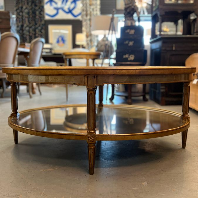 Theodore Alexander Eglomise Jewel of Venice Gilt Oval Cocktail Table 48x32x21