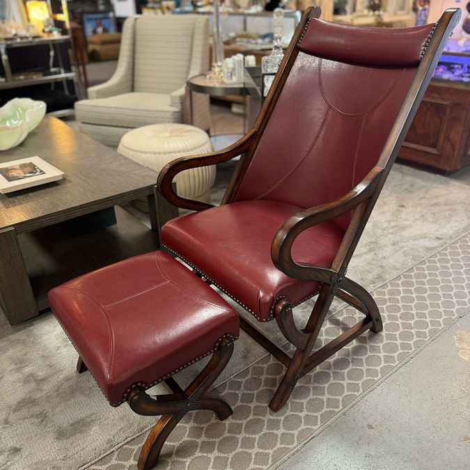 Havannah Faux Leather & Wood Arm Chair & Ottoman 24x29x43