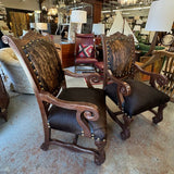 PAIR Wood/Cowhide Arm Chairs 25x28x44